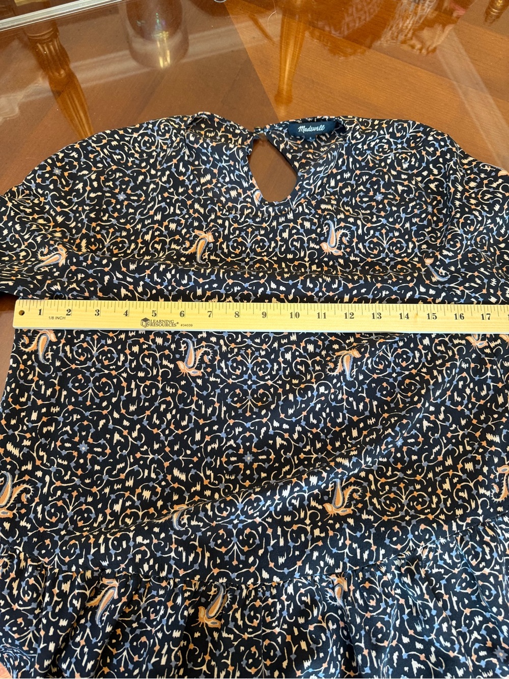 100% Silk Madewell Black Long-Sleeve Floral Peplum Tunic with Blush Accents - Picture 5 of 8